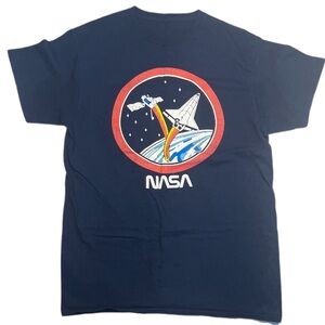 NASA rocket launch in space all blue and red t shirt